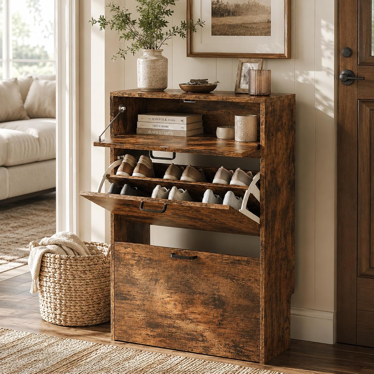 Shoe Rack Cabinet Narrow Entryway - # Lemari Sepatu Tipis dengan 2