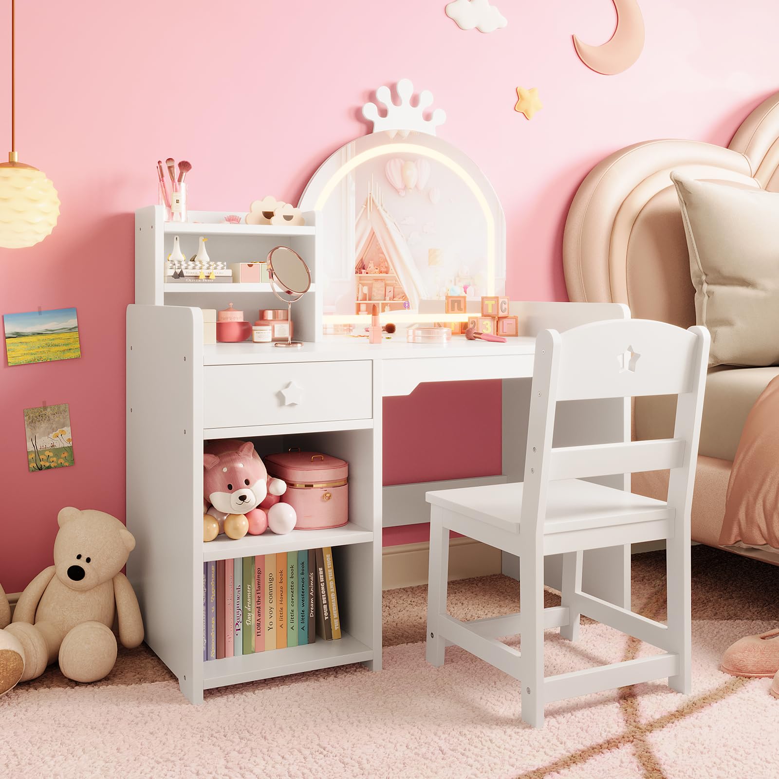 Set Meja Rias & Kursi Anak - C - Dressing Table Vanity With Lighted Mirror ulasan dan harga