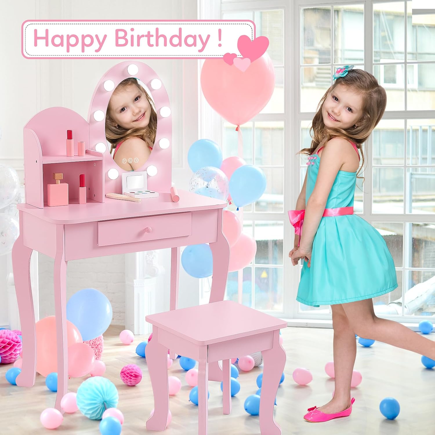 Set Meja Rias Anak-anak Bergay - Dressing Table Vanity With Lighted Mirror ulasan dan harga