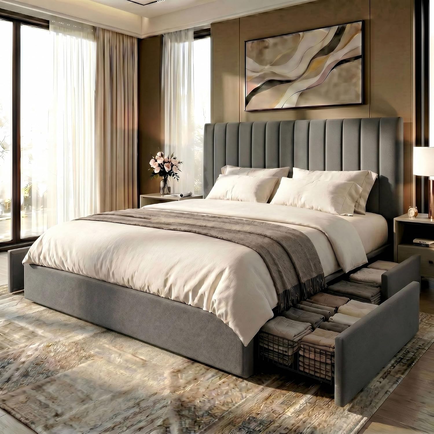 Rangka Tempat Tidur Platform U - King Size Bed Frame With Storage Drawers ulasan dan harga