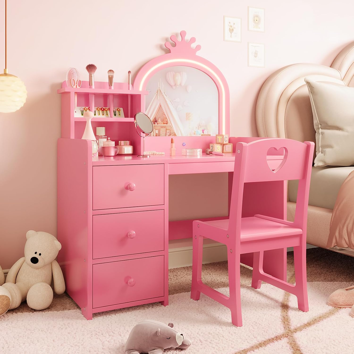 Meja Rias Anak dengan Cermin B - Dressing Table Vanity With Lighted Mirror ulasan dan harga