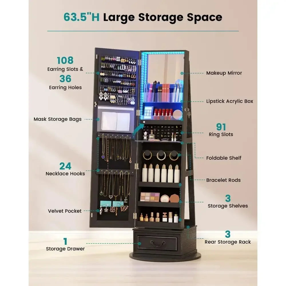 360 °   Lemari Perhiasan yang  - Full Length Mirror Jewelry Armoire ulasan dan harga