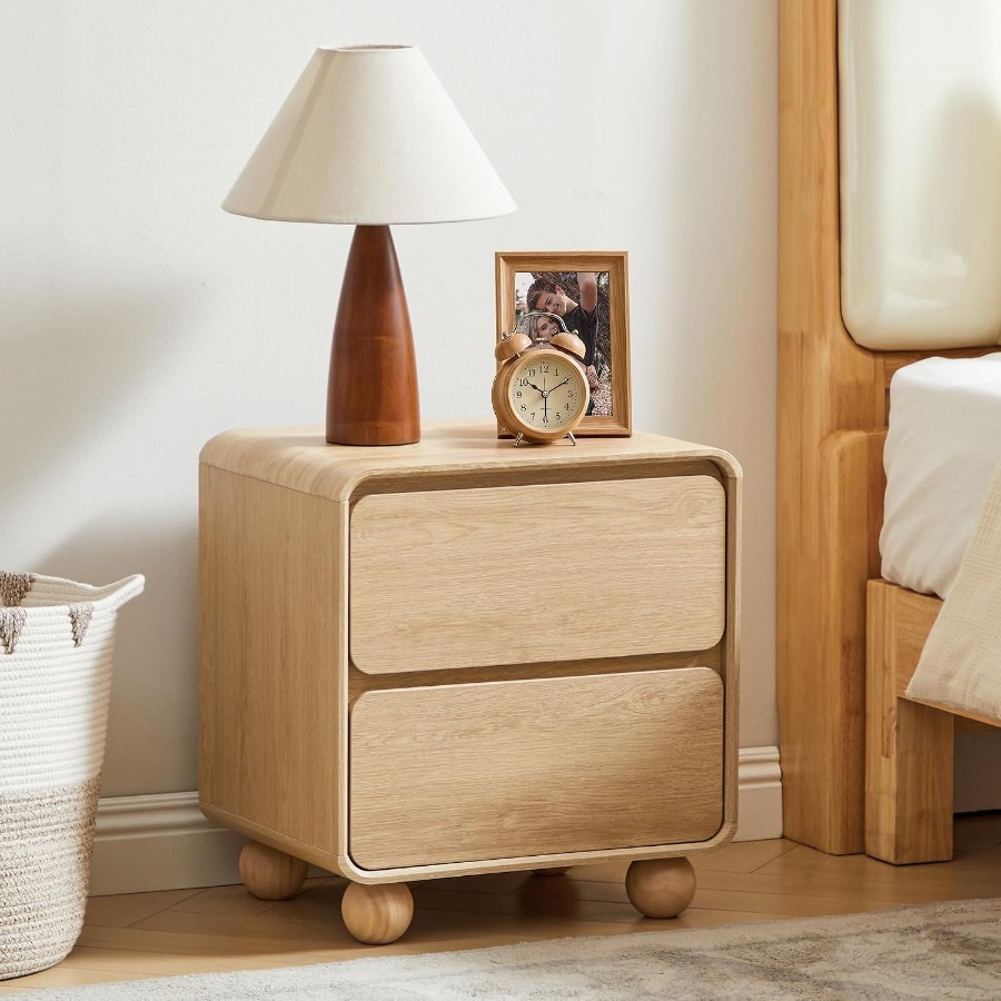 Meja Samping Kecil dengan 2 La - Solid Wood Nightstand 2 Drawers ulasan dan harga
