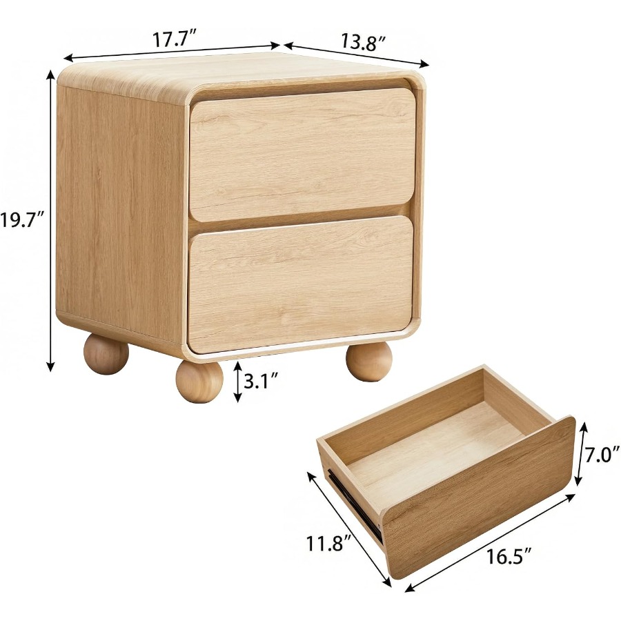 Meja Samping Kecil dengan 2 La - Solid Wood Nightstand 2 Drawers ulasan dan harga
